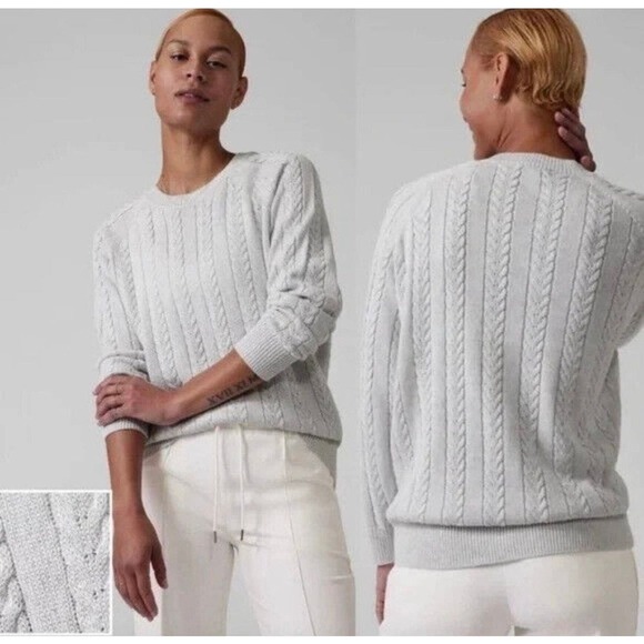 Athleta Sweaters - Athleta Crossroads Metallic Silver Cable Knit Sweater